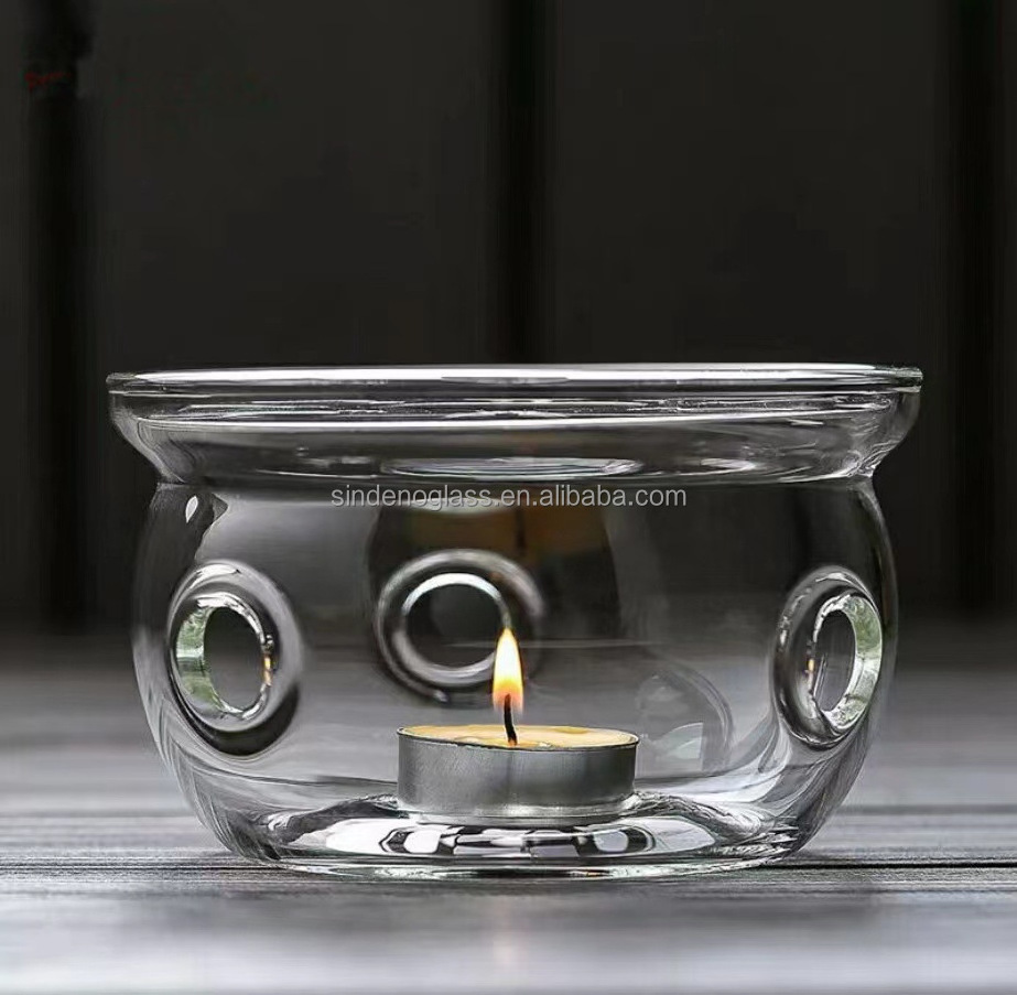 Tealight Candle Use Heart Round Shape Borosilicate Glass Teapot Warmer Stand