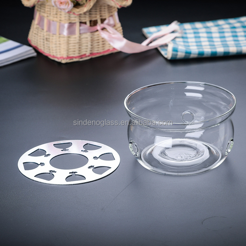 Tealight Candle Use Heart Round Shape Borosilicate Glass Teapot Warmer Stand