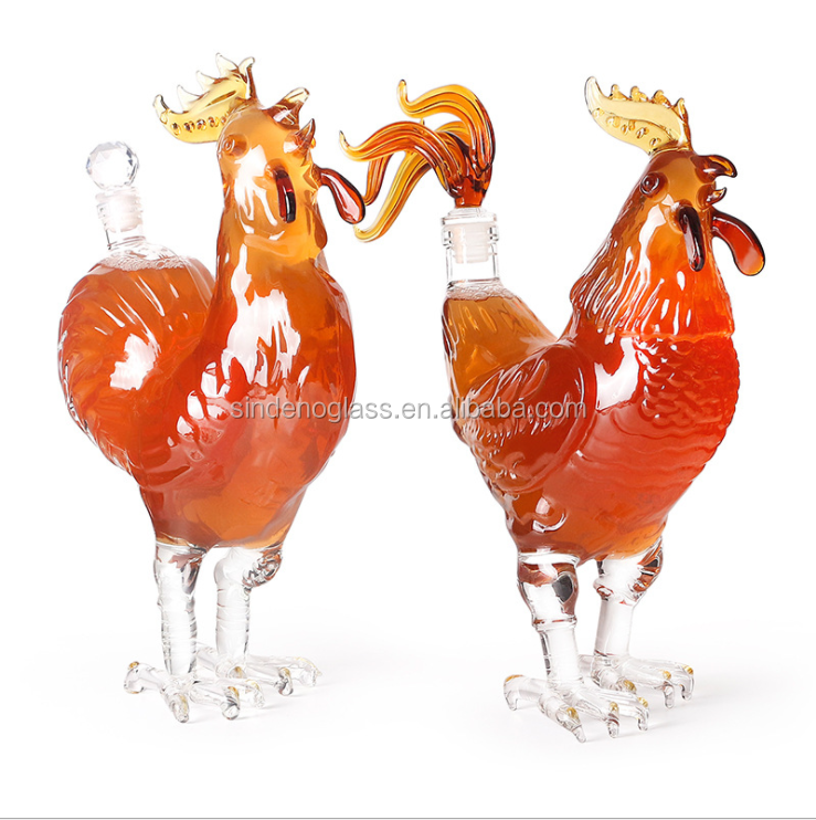 Animal Shaped Glass Bottle Rooster Shaped Clear Alcohol Glass Bottle Decanter 1000ml