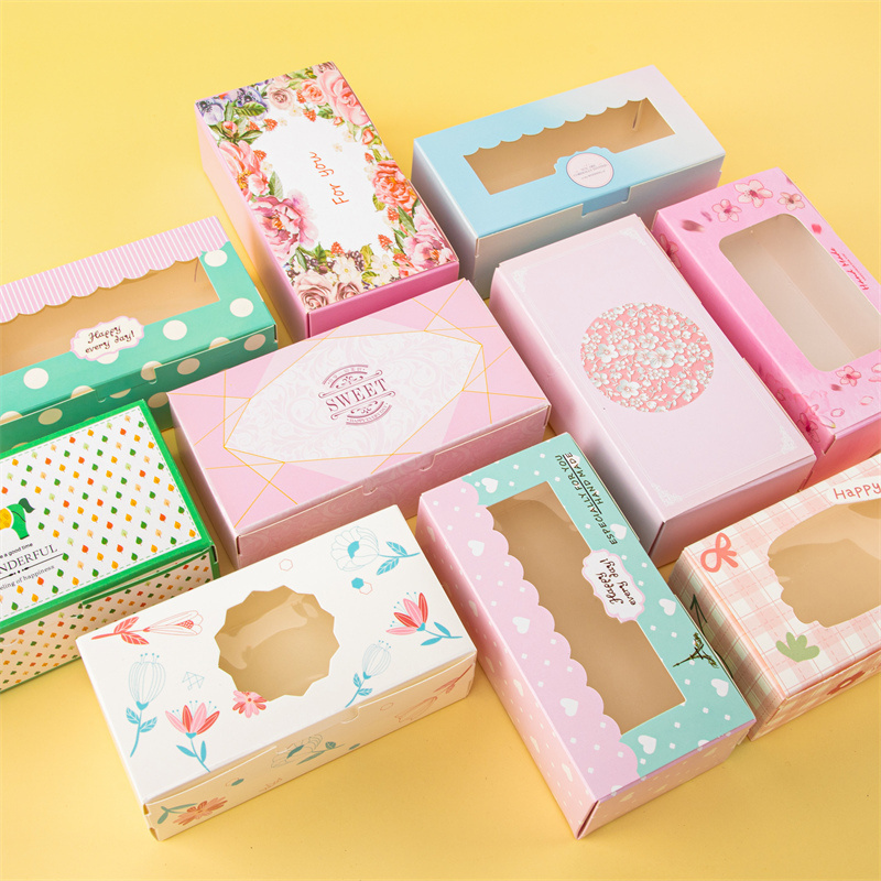 custom New fashion fancy sweet pie boxes folded biscuit cookie Package cookies bakery paper Boxes with logo and window