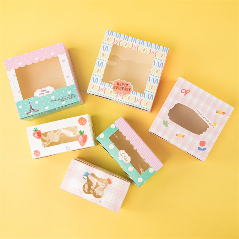 custom New fashion fancy sweet pie boxes folded biscuit cookie Package cookies bakery paper Boxes with logo and window