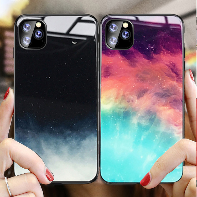 Fashion Phone Accessories Back Cover Sublimation Gradient Tempered Glass Protective Cell Phone Case For IOS Android