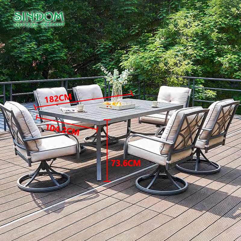 Outdoor Furniture 7 Piece Patio Set Swivel Rocking Sofa Chair & Table