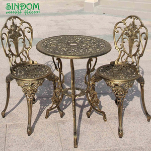 Outdoor Furniture Garen Patio Cafe Table and Chairs Set Cast Aluminum European Metal Outdoor Dining Table with Firepit