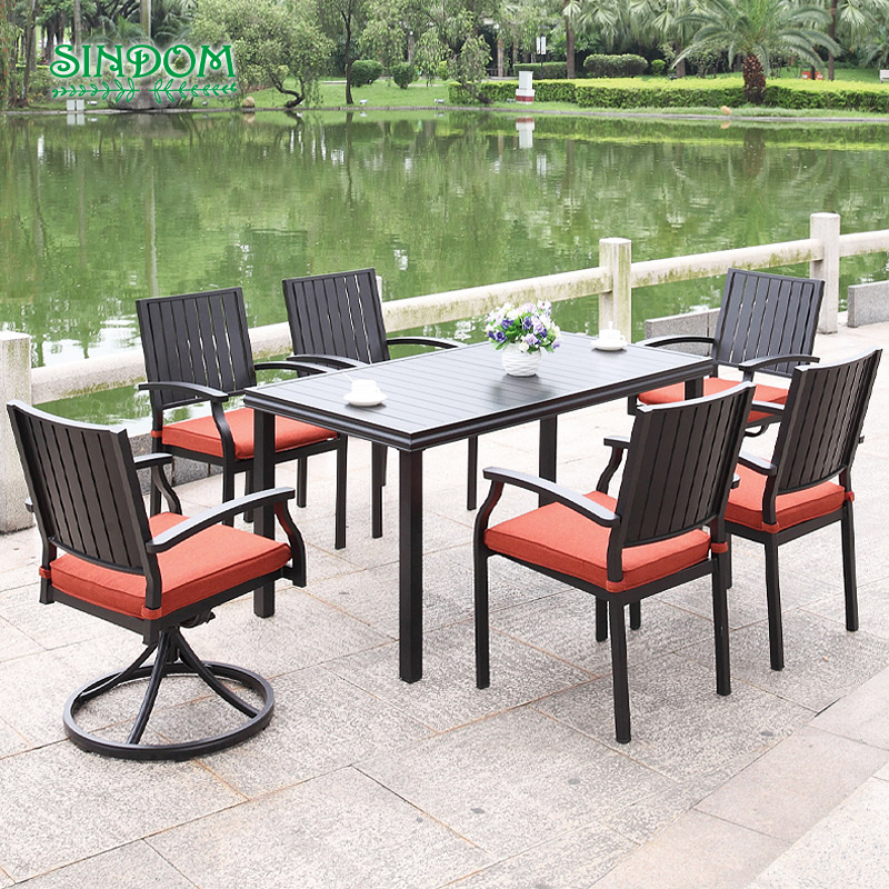 Outdoor Garden Furniture Luxurious Cast Aluminum Patio Swivel Chair & Rectangle Table