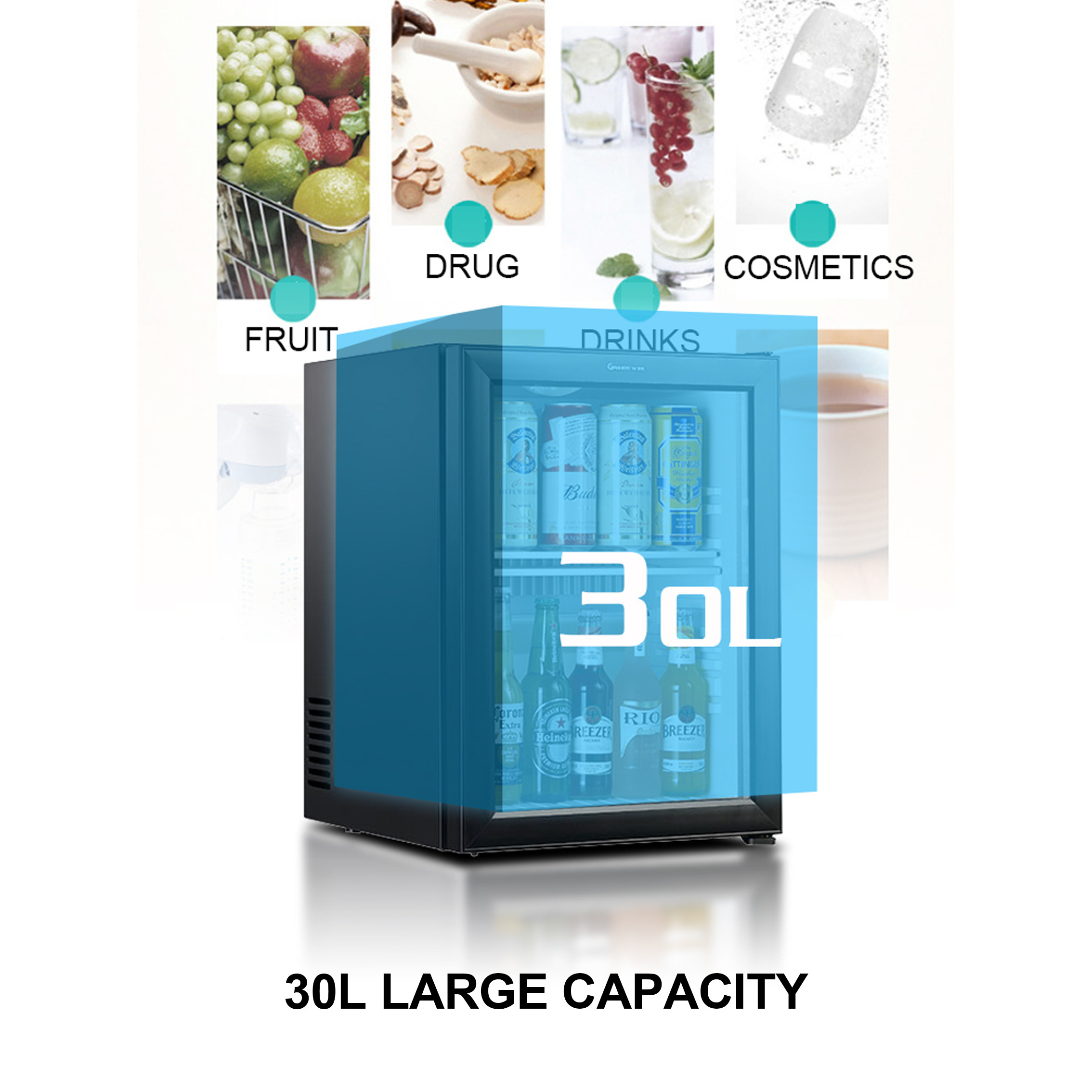 30L oem vertical room domestic table top glass door electric mini fridge with key lock