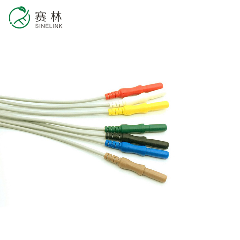 TPU insulated cable ECG 7 lead holter snap button electrode cable EEG ECG