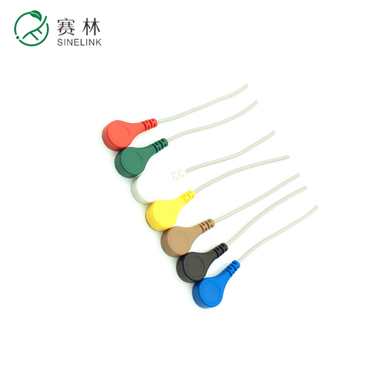 TPU insulated cable ECG 7 lead holter snap button electrode cable EEG ECG