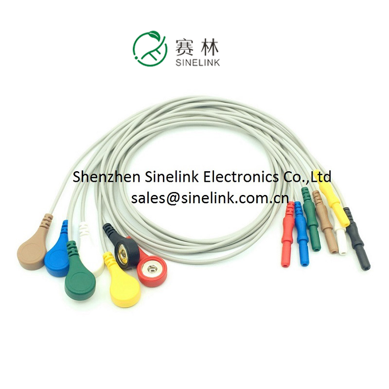 TPU insulated cable ECG 7 lead holter snap button electrode cable EEG ECG