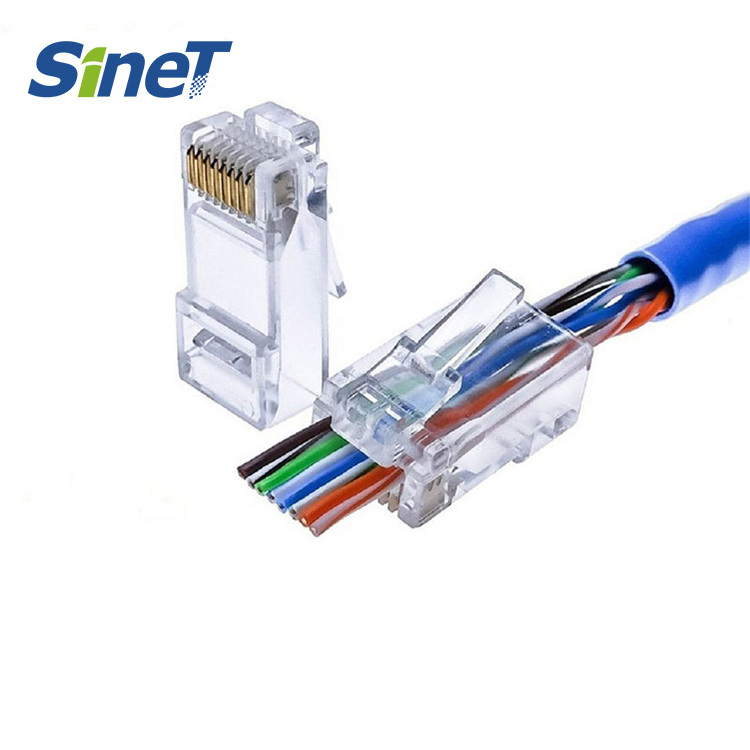 100pcs/Bag RJ45 Pass Through Crimping Unshielded UTP Gold Plated 3u/15u/50u Pass Through RJ45 Clip Cat5e Cat6 RJ45 EZ Connector