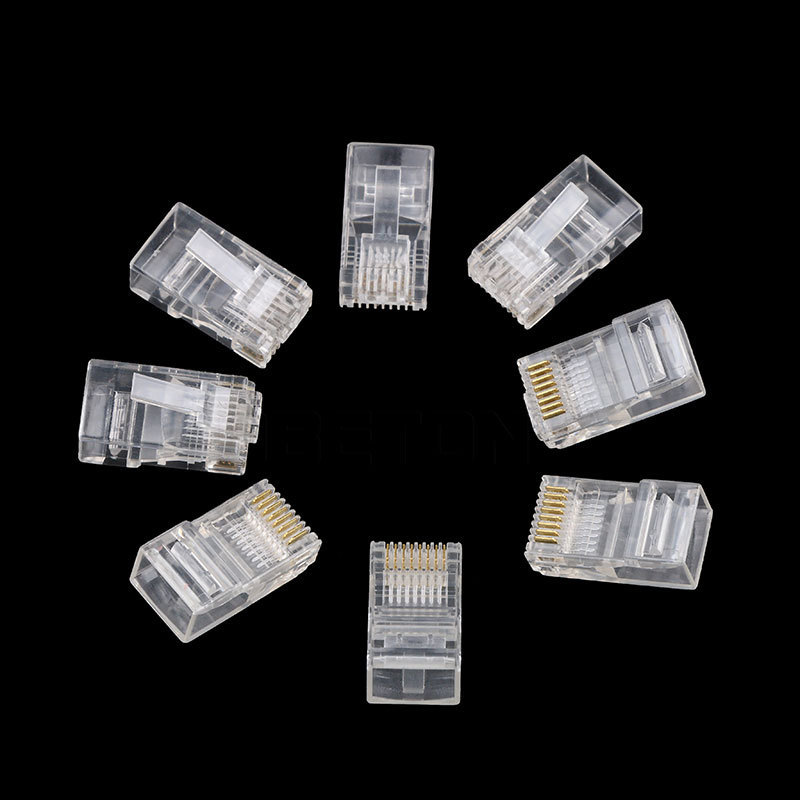 100pcs/bag RJ45 Ethernet Cables Module Plug Network LAN Connector RJ-45 Crystal Heads Gold Plated 8P8C OEM Male ABS RJ45 Female