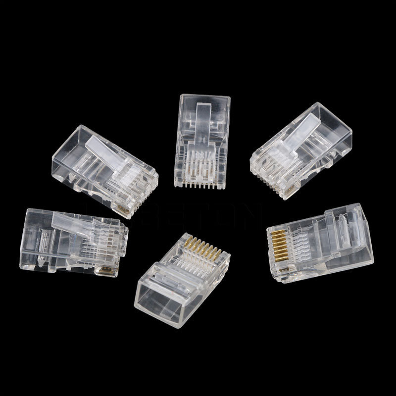 100pcs/bag RJ45 Ethernet Cables Module Plug Network LAN Connector RJ-45 Crystal Heads Gold Plated 8P8C OEM Male ABS RJ45 Female