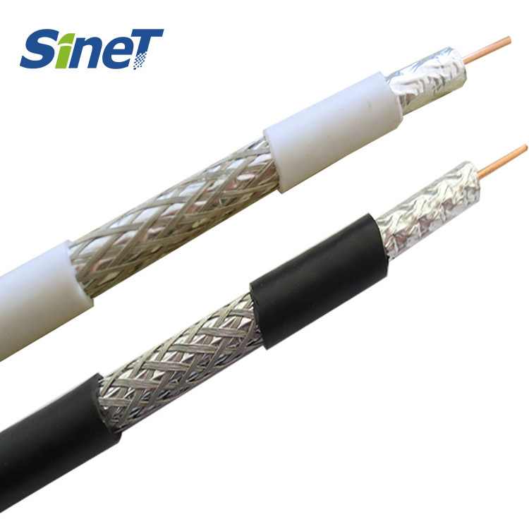 RG6 Bulk Cable Double Tri Quad Shielded Optional RG6 Coaxial Cable 18AWG Solid CCS 21% Conductivity White/Black Cable RG6