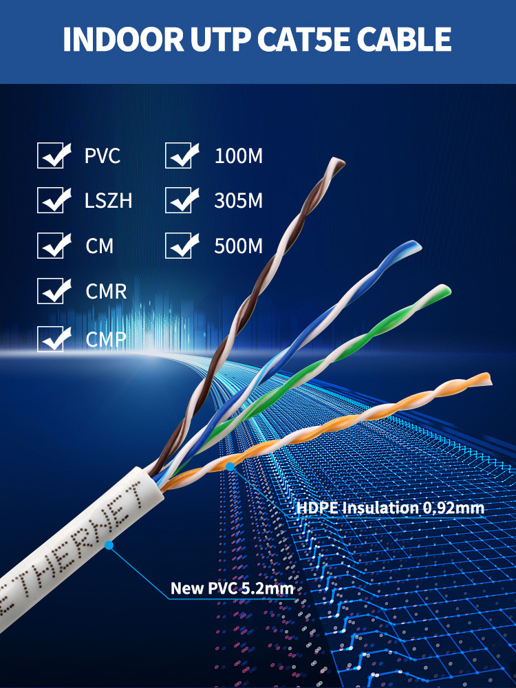 Rohs Compliant Cat5e Terminated Cable Solid Copper Cat5 Speaker Cable Unshielded Twisted Pair Cables in Computer Network 4 Pairs