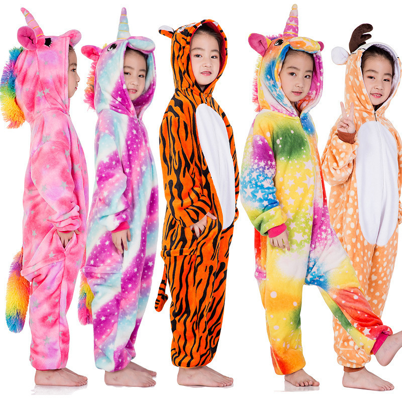 Sample Available New Animal Pajamas Cartoon Winter Flannel Children's Pajamas Hoodie Blanket