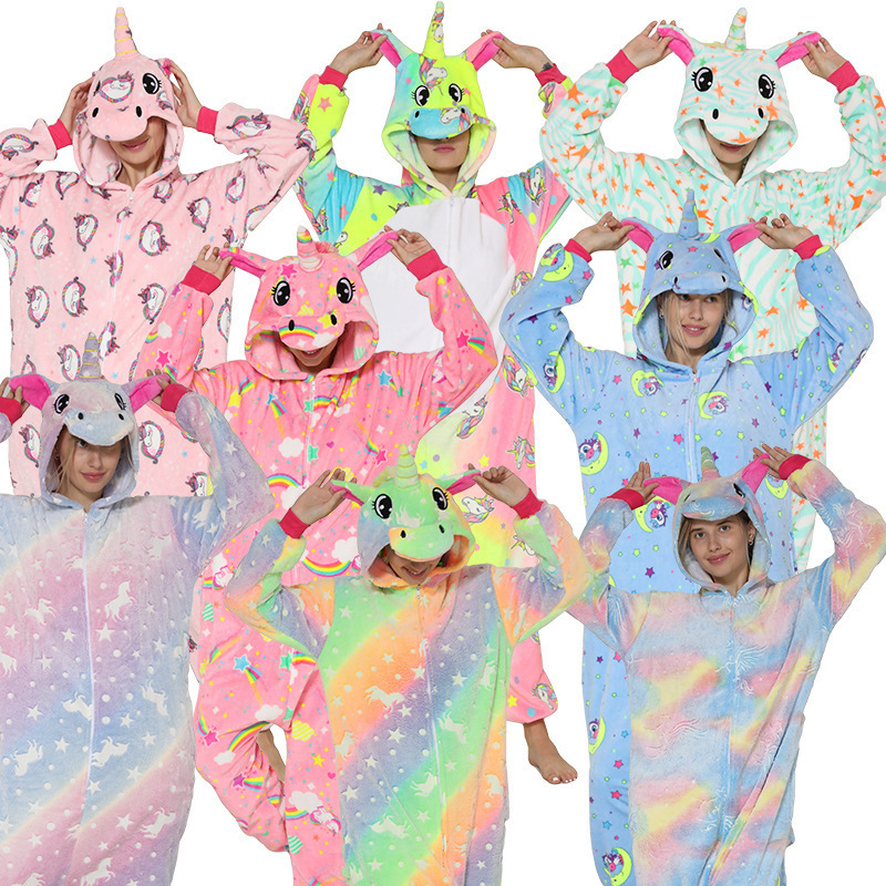 Sample Available New Cartoon Animal Pajamas Lovely Children's Flannel Home Clothes Unicorn  Hoodie Blanket