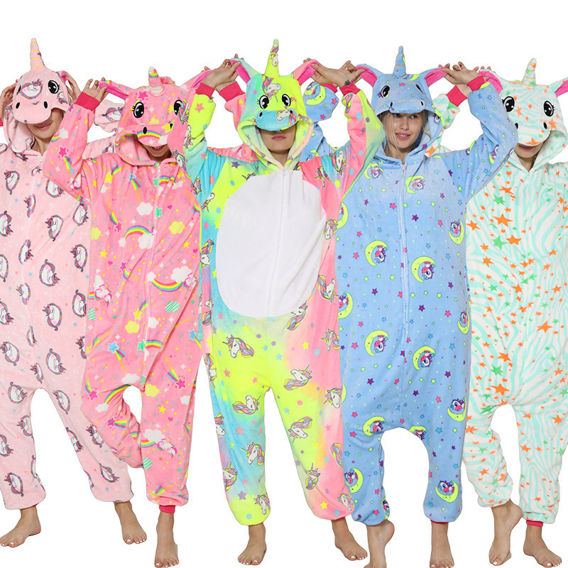 Sample Available Unicorn Pajamas Cartoon Animals Cute New Adult Home Clothes Hoodie Blanket