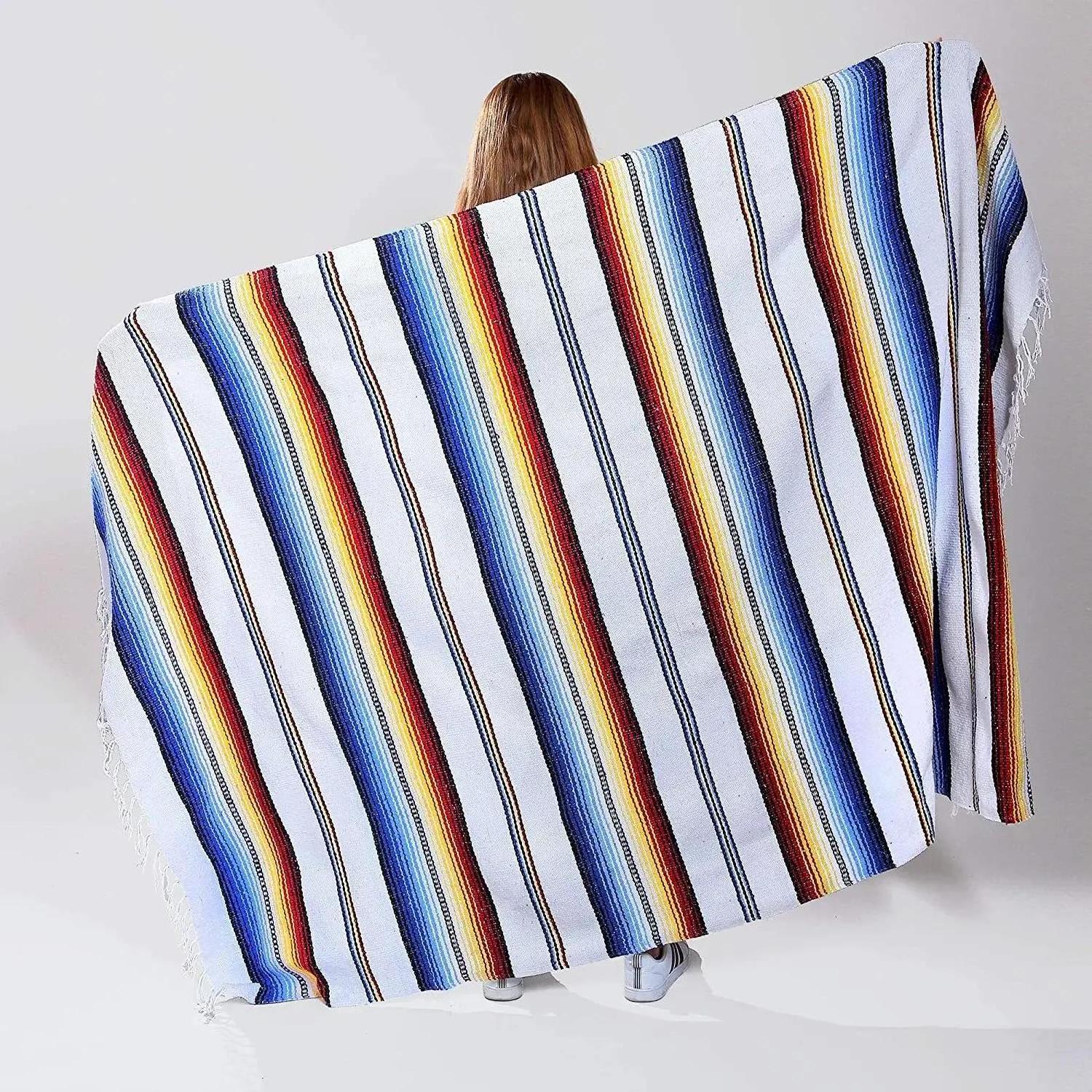 Mexican Blanket Striped Beach Towel Sofa Blanket Outdoor Picnic Blanket Travel Shawl Sofa Cover Woven Jacquard Decor Tablecloth