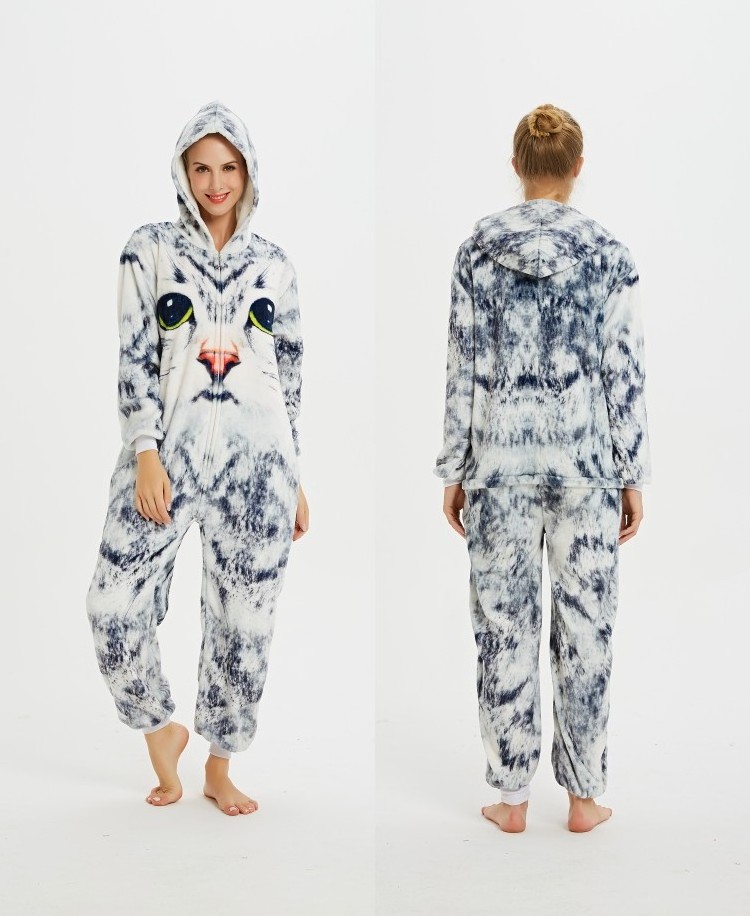 Sample Available Cartoon Animal One-piece Pajamas Adult Autumn and Winter Flannel Panda Dinosaur Hooded Blanket