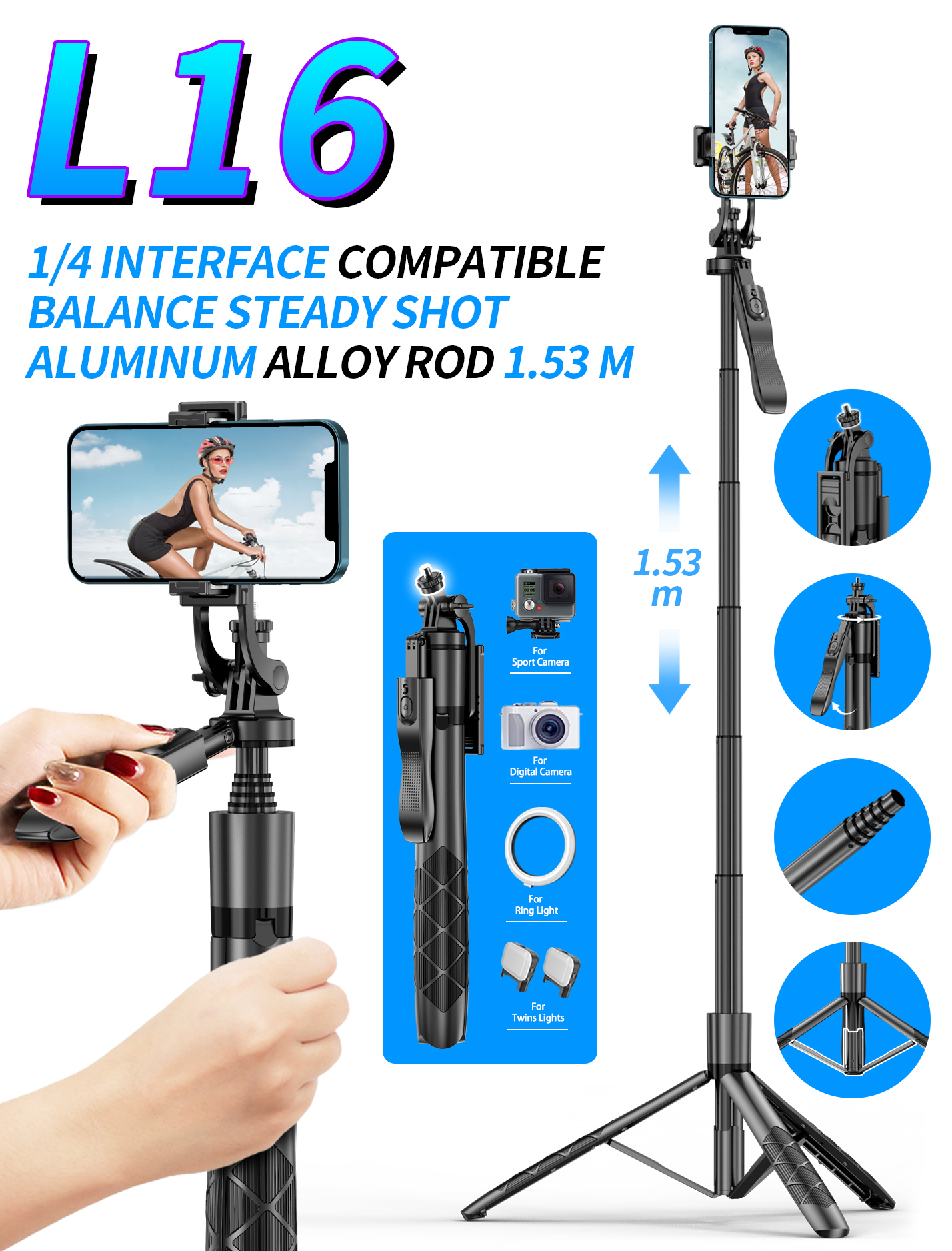 Multifunctional Umbrella Stand Balance Steady Shooting Live Bluetooth Tripod Selfie Stick  360 Degree Rotation Cell Phone Live