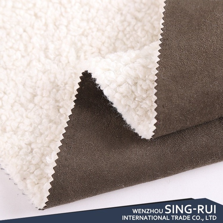 Backed fake fur fabric Faux Fur Polyester Sherpa Fleece Fabric Warp Suede Fabric for winter coat /boot