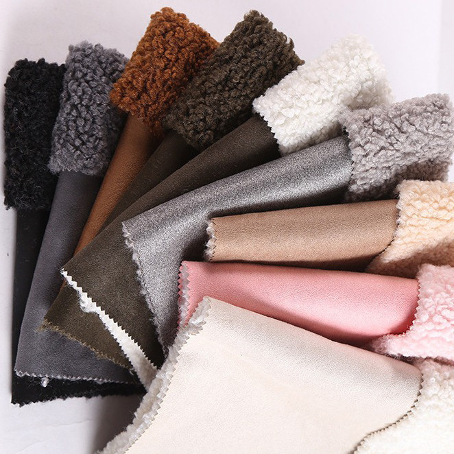 Backed fake fur fabric Faux Fur Polyester Sherpa Fleece Fabric Warp Suede Fabric for winter coat /boot