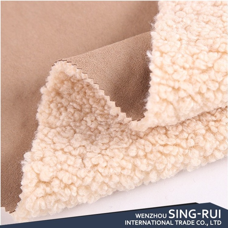 Backed fake fur fabric Faux Fur Polyester Sherpa Fleece Fabric Warp Suede Fabric for winter coat /boot