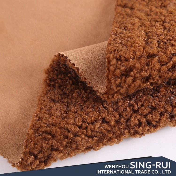 Backed fake fur fabric Faux Fur Polyester Sherpa Fleece Fabric Warp Suede Fabric for winter coat /boot