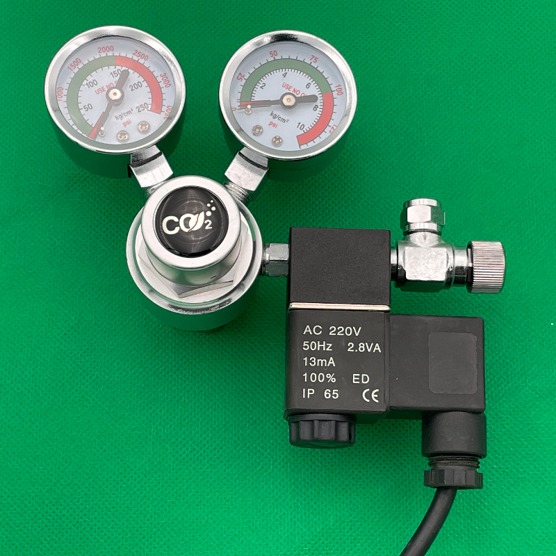 RTS Dual Gauge Aquarium Co2 Regulator With Check Valve Bubble Counter Magnetic Solenoid Valve