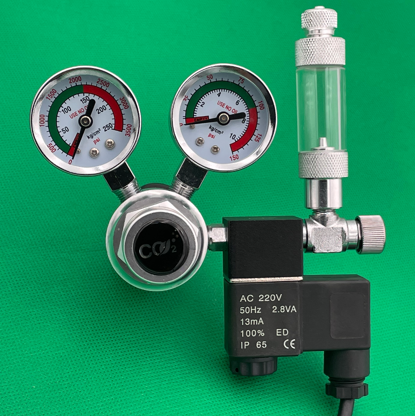 RTS Dual Gauge Aquarium Co2 Regulator With Check Valve Bubble Counter Magnetic Solenoid Valve