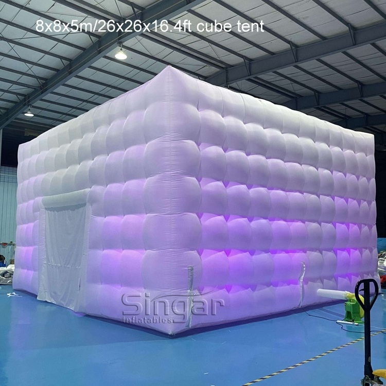 8x8x5m 26x26x16.4ft LED lighting inflatable party event cube white tent for nightclub events