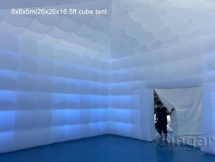 8x8x5m 26x26x16.4ft LED lighting inflatable party event cube white tent for nightclub events