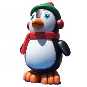 Cute cartoon LED lighting decoration giant inflatable penguin in scarf and hat