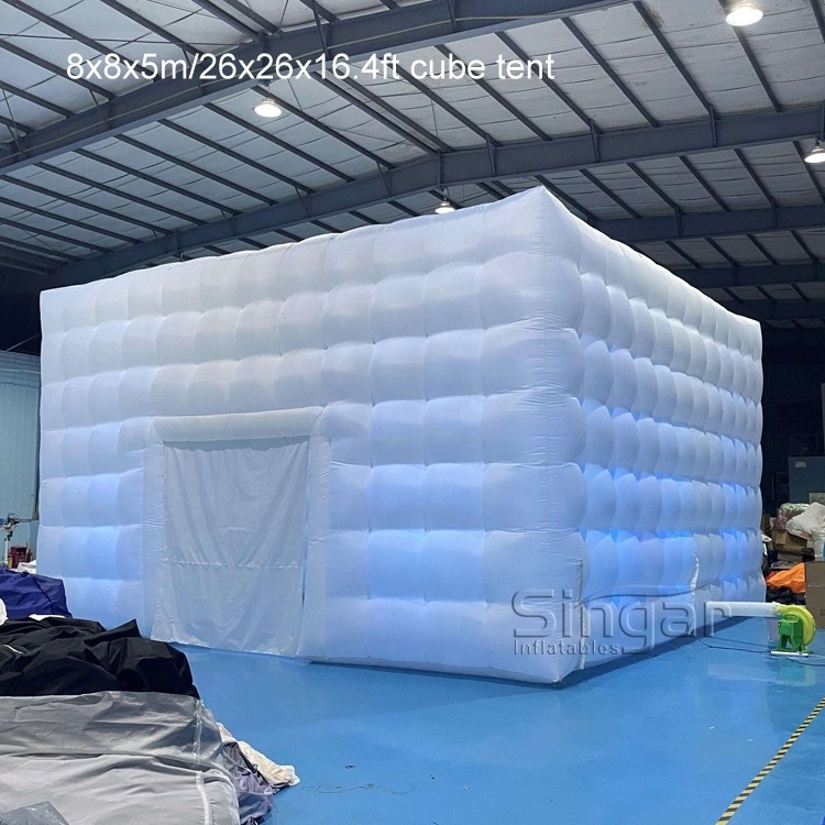 8x8x5m 26x26x16.4ft LED lighting inflatable party event cube white tent for nightclub events