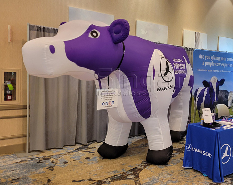 Purple life size giant inflatable cow model for advertising