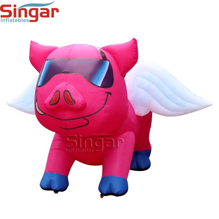 Portable advertising inflatable pink fly pig with sun glasses giant pig balloon