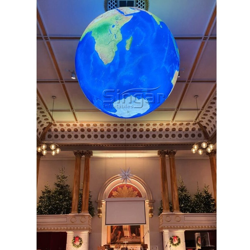 Hanging ceiling decoration giant inflatable earth globe balloons with led light for parties