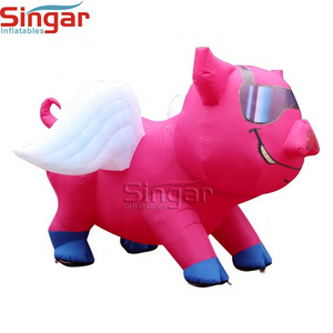 Portable advertising inflatable pink fly pig with sun glasses giant pig balloon