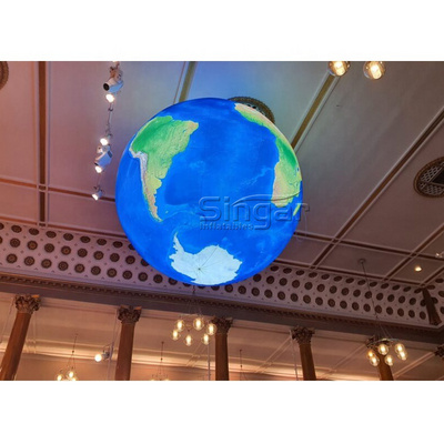 Hanging ceiling decoration giant inflatable earth globe balloons with led light for parties