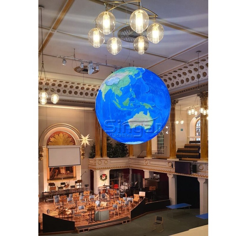 Hanging ceiling decoration giant inflatable earth globe balloons with led light for parties