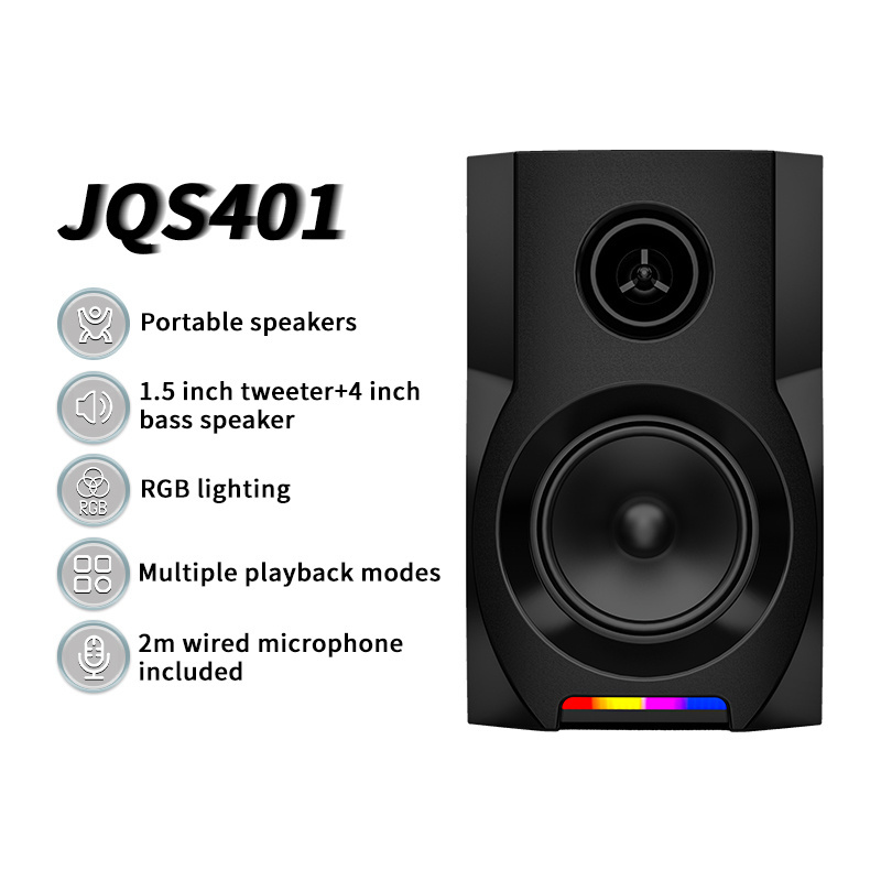 SING-E JQS401 Portable RGB Lights 18W Hight Power Wood Vintage Bass Microphone Karaoke Smart Speaker