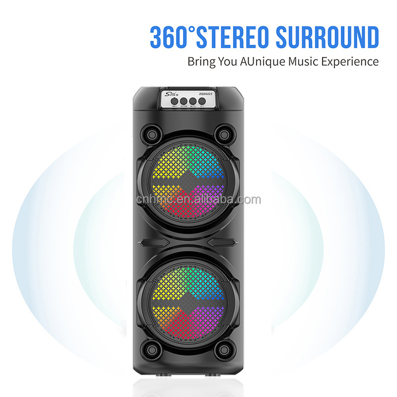 ZQS6223 In Stock New Model Double 6.5 inch BT Portable Trolley Speaker High Power Speaker With LED Karaoke Player