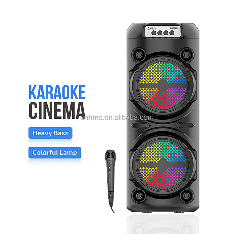 ZQS6223 In Stock New Model Double 6.5 inch BT Portable Trolley Speaker High Power Speaker With LED Karaoke Player