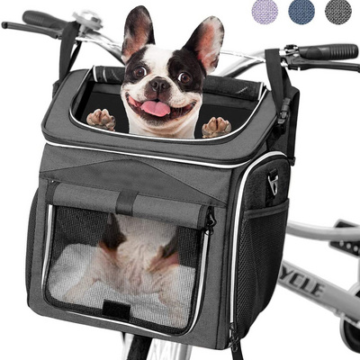 Breathable Dog Bike Basket Carrier Expandable Foldable Soft-Sided Dog Carrier with Reflective Strap