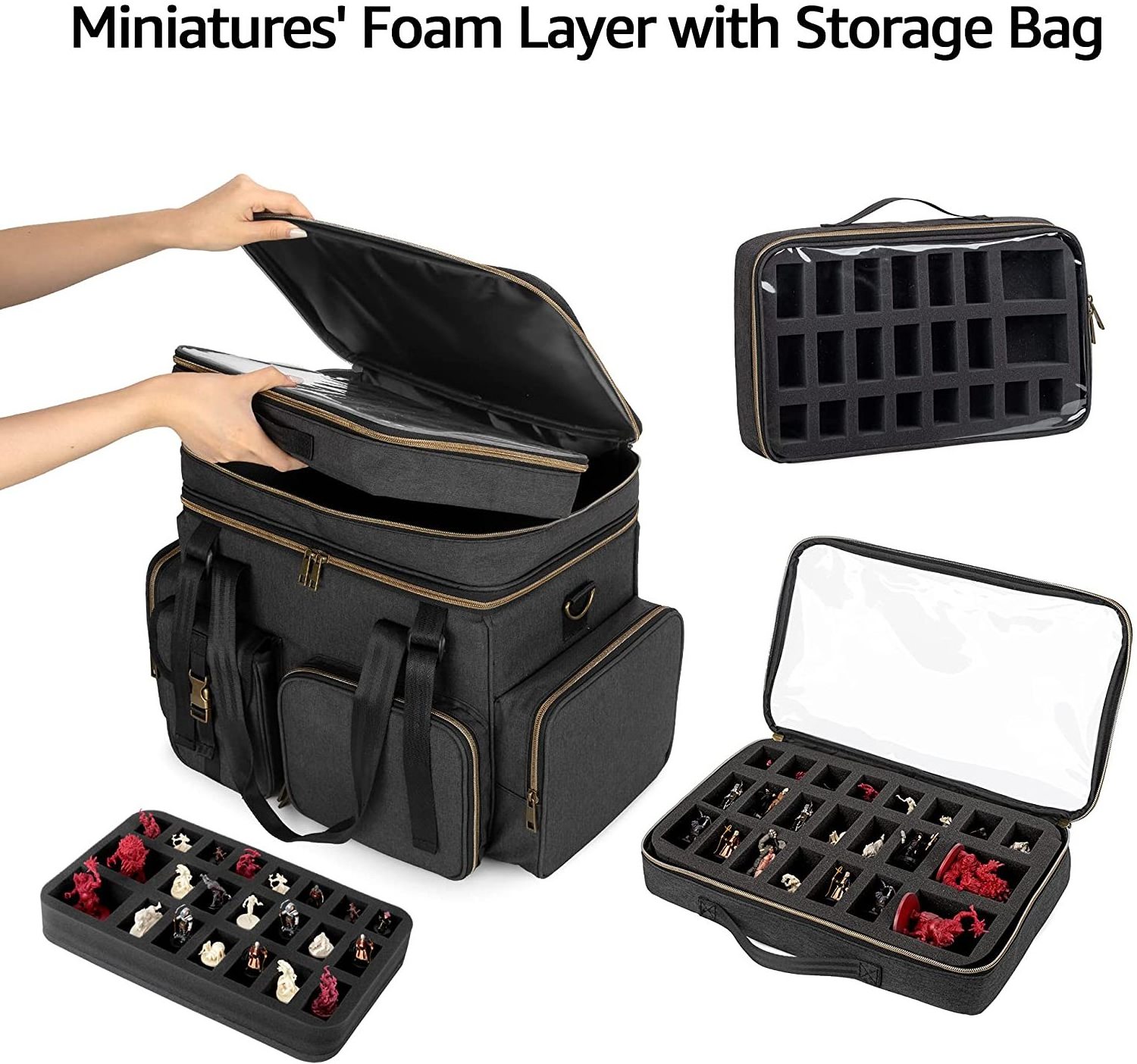 Tabletop RPG Adventurer's Travel Bag, DnD Carrying Travel Bag Large with Miniatures Foam Layer