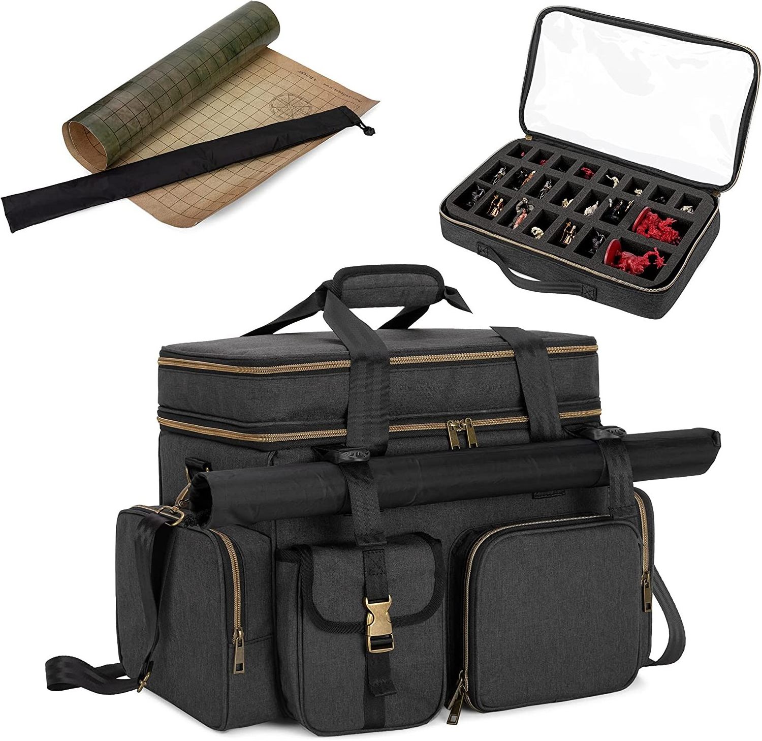 Tabletop RPG Adventurer's Travel Bag, DnD Carrying Travel Bag Large with Miniatures Foam Layer