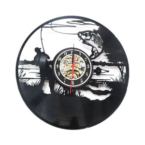 Fishing Unique Art Design Vintage Modern style Clock Gift For Decoration Vinyl Record Clock Home Room Wall Decor