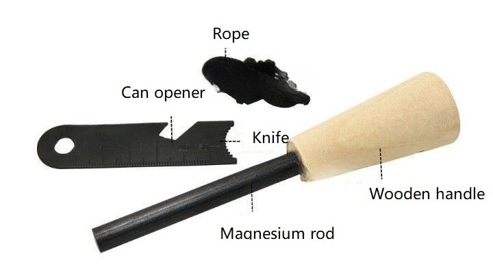 Fire Starter - Traditional Rod, Handcrafted Wood Handle Survival Igniter with Neck Lanyard & Multi-Tool Striker