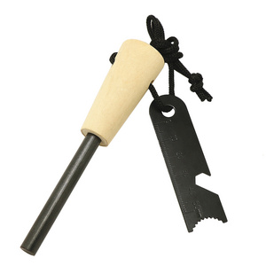 Fire Starter - Traditional Rod, Handcrafted Wood Handle Survival Igniter with Neck Lanyard & Multi-Tool Striker