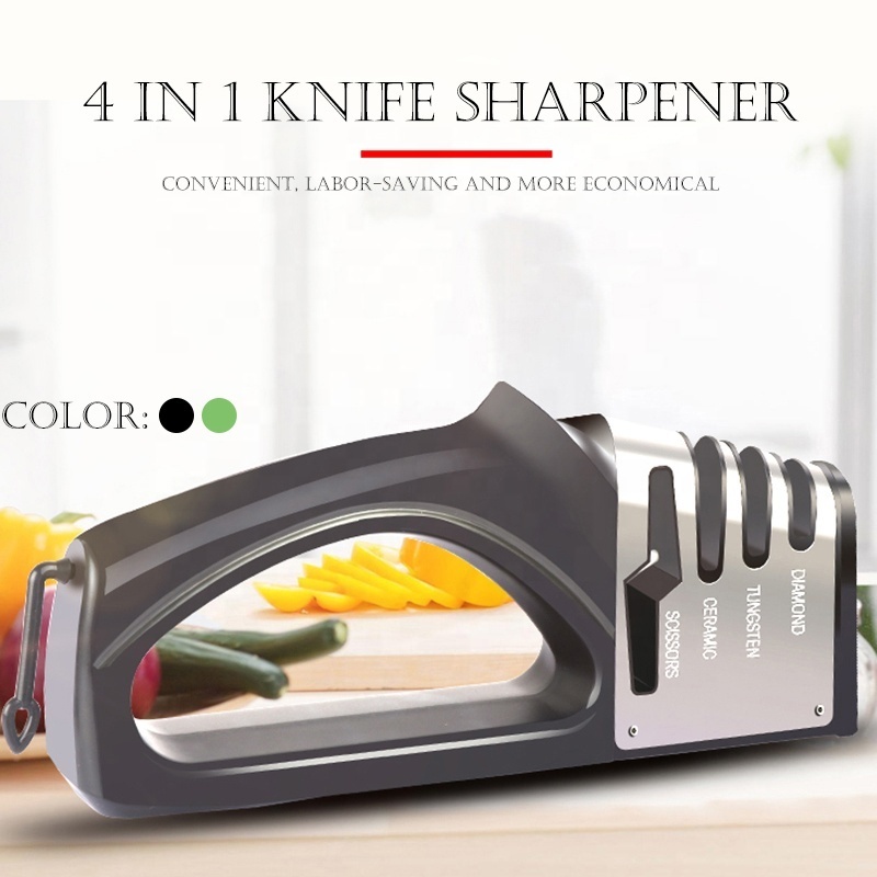 Knife Sharpener 4 in 1 Diamond CoatedFine Rod Knife Shears and Scissors Kitchen Sharpening stone System Stainless Steel Blades